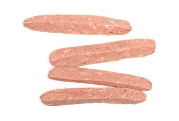 Sausage slices isolated on white background, top view