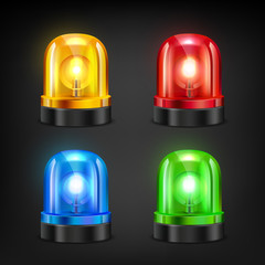 Colored sirens. Various colors of police or fire siren. Vector siren fire and police, emergency ambulance alarm illustration © ONYXprj