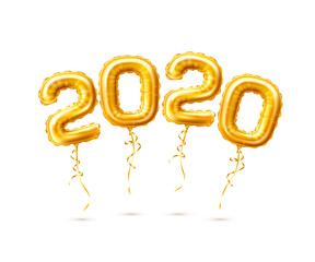 Realistic 2020 golden air balloons new year vector