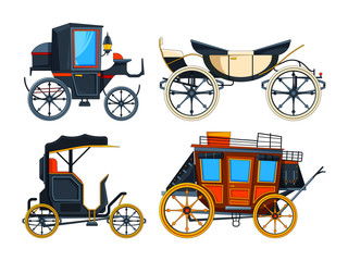 Fototapeta na wymiar Retro transport carriage. Vector pictures of carriages. Collection of retro cart, chariot victorian illustration