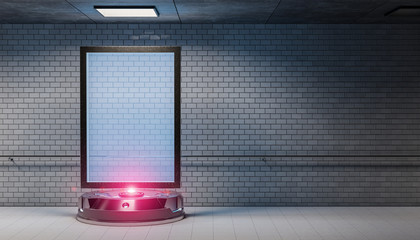 Futuristic billboard in dirty underground tube station mockup 3d rendering
