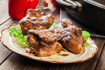 Pork spare ribs served on a plate