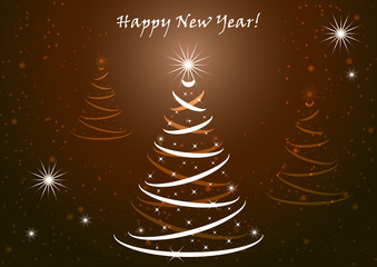 Christmas tree with lights on a dark background, shiny light, creative sparkling pattern. Vector illustration.