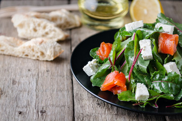Mixed salad with slightly salted salmon