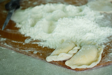 Preparation of dumplings Vareniki with cottage cheese. National dish Dough.