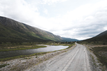 Remote road in the Finndalen Valley in Norway
