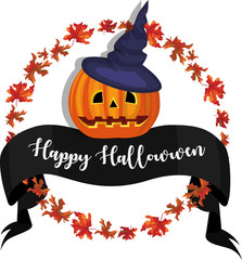 Happy Halloween vector illustration with pumpkin.