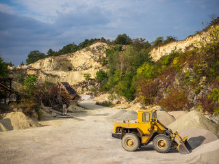Bagger in altem Steinbruch