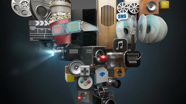 Exploding various entertainment contents in the Smart phone application, mobile. 4k animation.