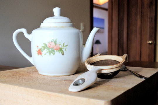 Tea Pot in Traditional English Home Kitchen