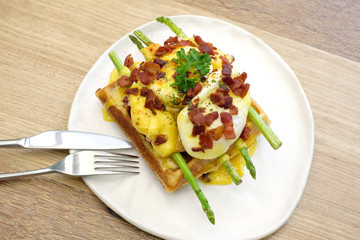 Waffles ham cheese and egg.