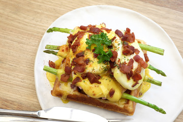 Waffles ham cheese and egg.
