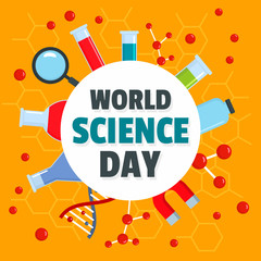 Fototapeta premium World science day concept background. Flat illustration of world science day vector concept background for web design