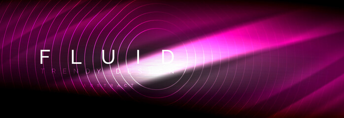 Neon glowing fluid wave lines, magic energy space light concept, abstract background wallpaper design