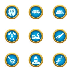 Timber industry icons set. Flat set of 9 timber industry vector icons for web isolated on white background