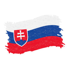 Flag of Slovakia, Grunge Abstract Brush Stroke Isolated On A White Background. Vector Illustration. National Flag In Grungy Style. Use For Brochures, Printed Materials, Logos, Independence Day