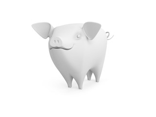 Blank model of a pig isolated on white background. 3d illustration.