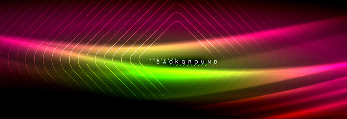 Neon glowing fluid wave lines, magic energy space light concept, abstract background wallpaper design