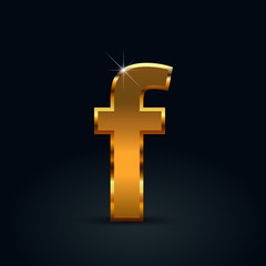 Obraz premium Dark gold vector letter F lowercase isolated on black background