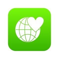 Earth world globe with heart icon digital green for any design isolated on white vector illustration