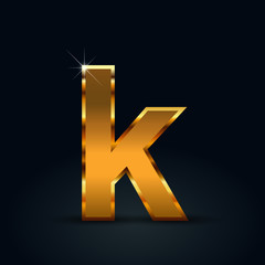 Dark gold vector letter K lowercase isolated on black background