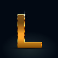 Dark gold vector letter L uppercase isolated on black background