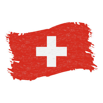 Flag of Switzerland, Grunge Abstract Brush Stroke Isolated On A White Background. Vector Illustration. National Flag In Grungy Style. Use For Brochures, Printed Materials, Logos, Independence Day
