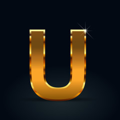 Dark gold vector letter U uppercase isolated on black background