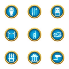 Museum security icons set. Flat set of 9 museum security vector icons for web isolated on white background