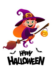 Happy Halloween cartoon character costume witch kid