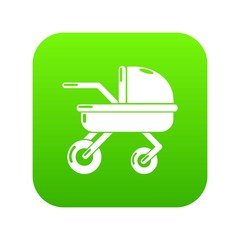 Baby carriage family icon green vector isolated on white background