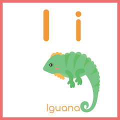 Cute animal alphabet. I letter. Cute Iguana.