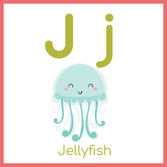Cute animal alphabet. J letter. Cute Jellyfish.