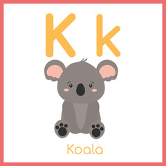 Cute animal alphabet. K letter. Cute Koala.