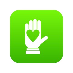 Hand with heart icon digital green for any design isolated on white vector illustration