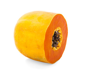 half of fresh papaya with seeds isolated on white background