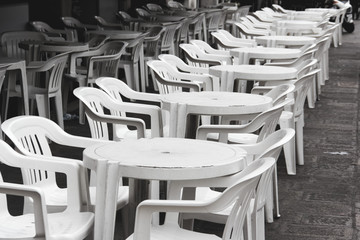 Chioggia, Italy-August 26, 2018: Province of Venice. Cafe on the street.