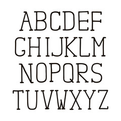 Alphabet type design. Hand pen serif font, line style. English language letters. Typeface clip art, vector illustration. Hand drawn. EPS 10