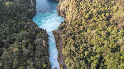 Aerial panoramic view of Huka Falls landscape, Taupo - New Zealand