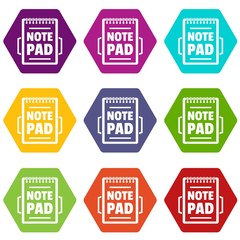 Notepad icons 9 set coloful isolated on white for web