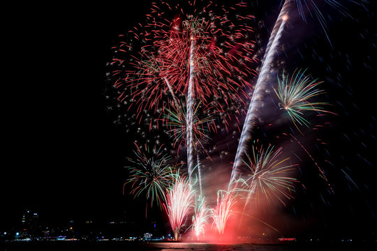 Colorful firewok at The Internationa Firework festival in Pattaya, Thailand.