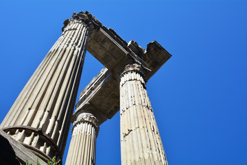 Ancient Roman columns of the Marcello theater in Rome, Italy.