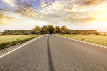 Autumn road background and free space for your decoration. 