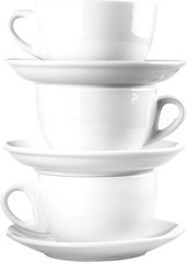 Stacked white coffee mugs