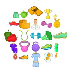 Healthy lifestyle icons set. Cartoon set of 25 healthy lifestyle vector icons for web isolated on white background