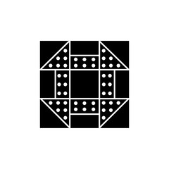 Black & white vector illustration of shoo fly quilt pattern. Flat icon of quilting & patchwork geometric design template. Isolated on white background.