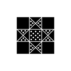 Black & white vector illustration of lone star quilt pattern. Flat icon of quilting & patchwork geometric design template. Isolated on white background.