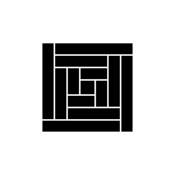 recommend clip art: Black & white vector illustration of framed square or log cabin quilt pattern. Flat icon of quilting & patchwork geometric design template. Isolated on white background.