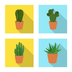 Vector illustration of cactus and pot symbol. Set of cactus and cacti vector icon for stock.