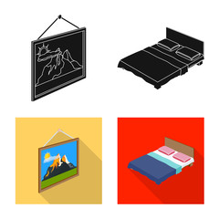 Isolated object of bedroom and room logo. Collection of bedroom and furniture stock symbol for web.